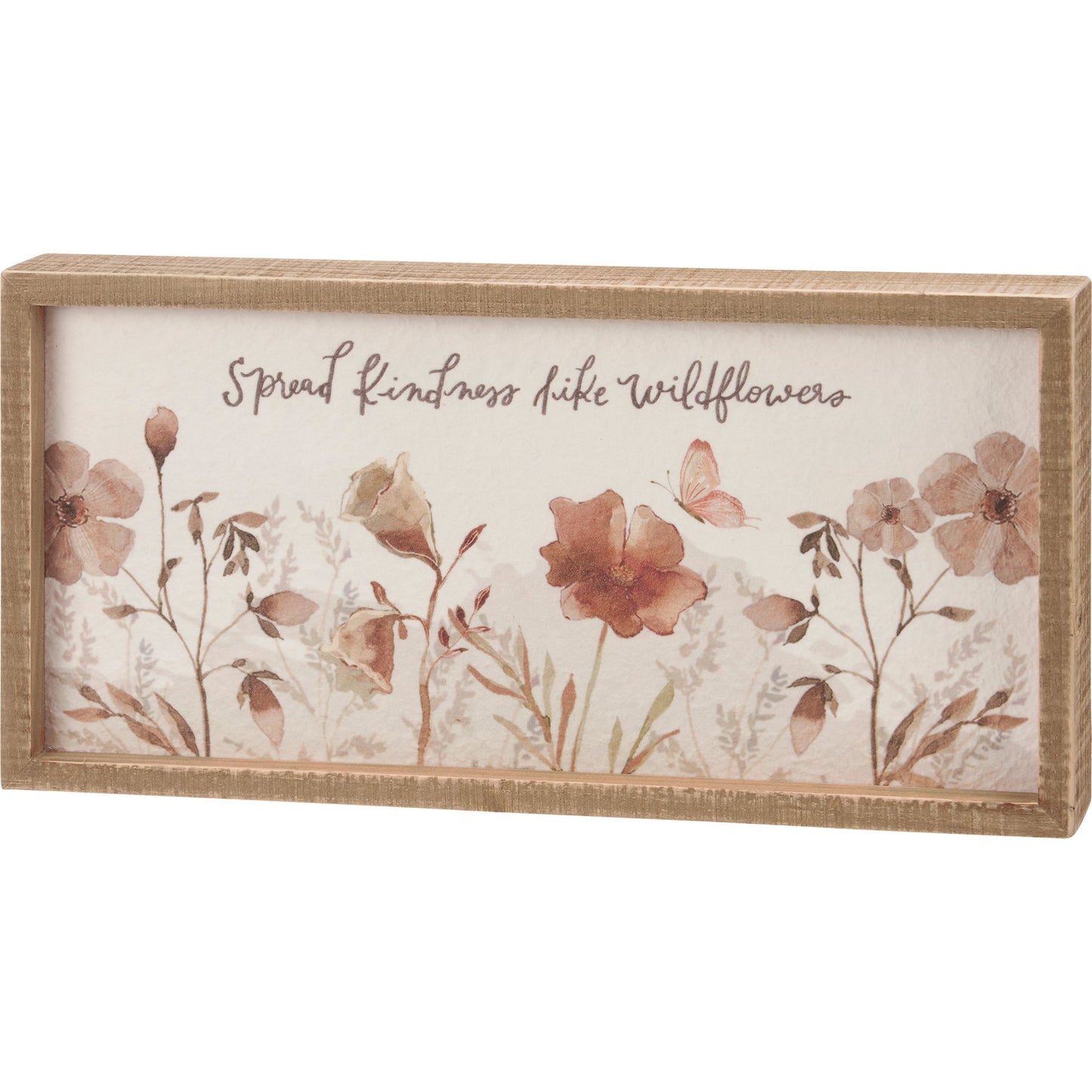 “Spread Kindness Like Wildflowers” Inset Wooden Box Sign – 14” x 7”