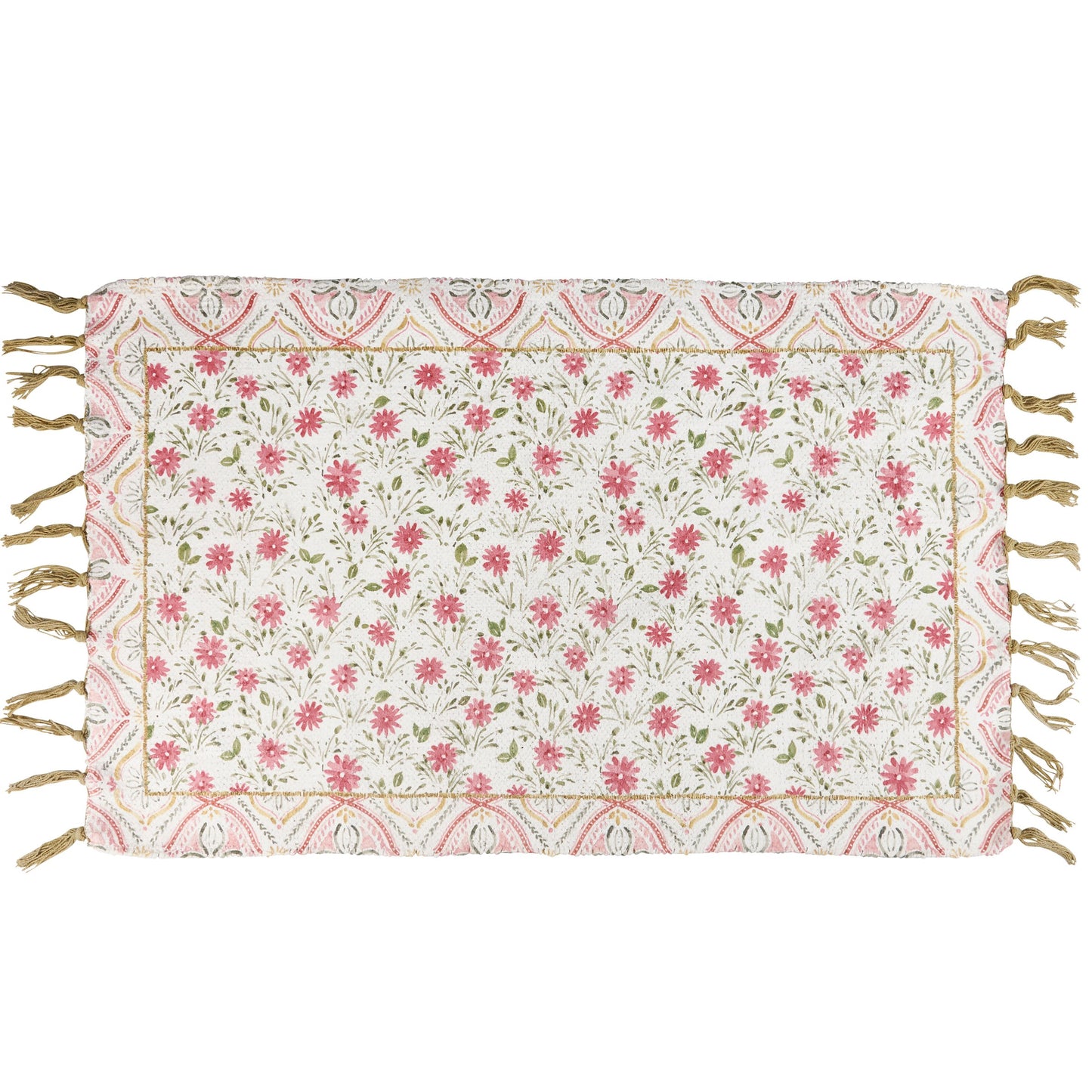 Pink Florals Cotton & Chenille Rug – Garden Collection 34" x 20" Indoor/Outdoor Accent Mat