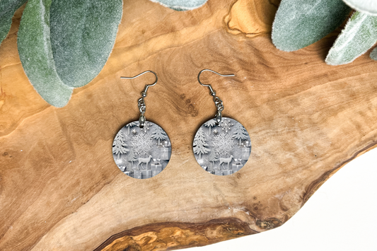 Silver Reindeer Round Earrings