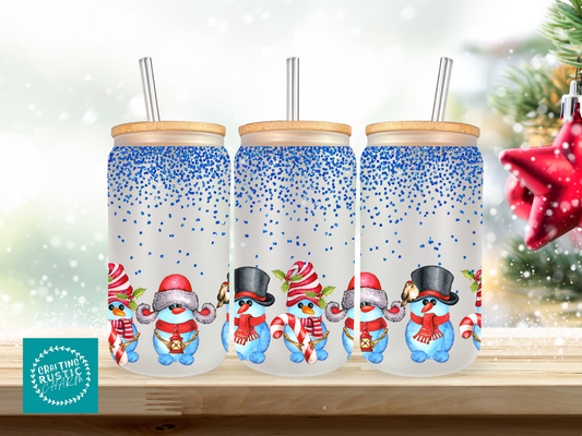 Christmas Snowmen 20 oz Glass Cup