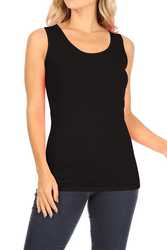 Solid Fitted Tank Top – Scoop Neckline - Black