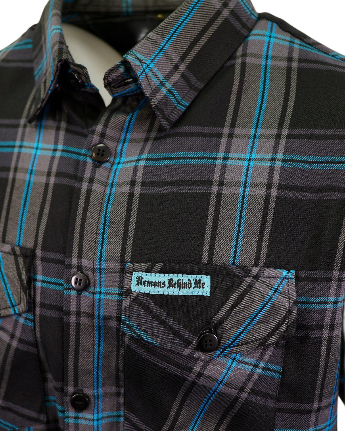 The "Redemption" Flannel - Teal, Black & Gray (Hidden Snap Collar)