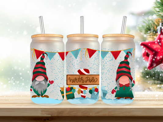 North Pole Gnome 20 oz Glass Cup