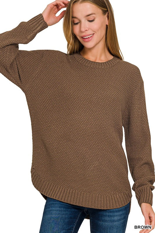 Round Neck Basic Sweater – Zenana (Brown) Medium