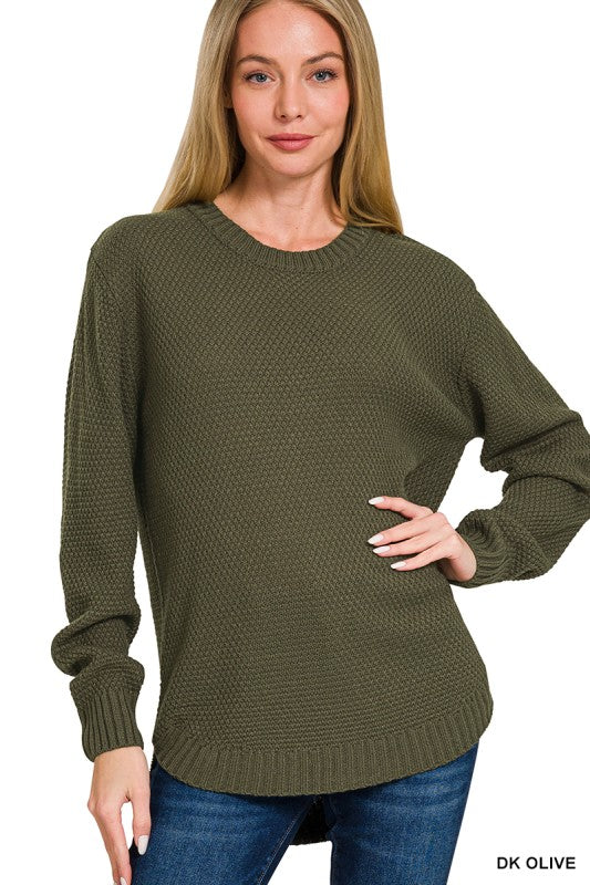 Round Neck Basic Sweater – Zenana (Olive Green) Small