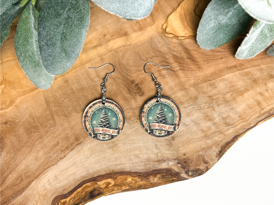 Tree-Mendous Joy Christmas Round Earrings