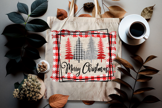 Merry Christmas - Plaid Canvas Tote Bag