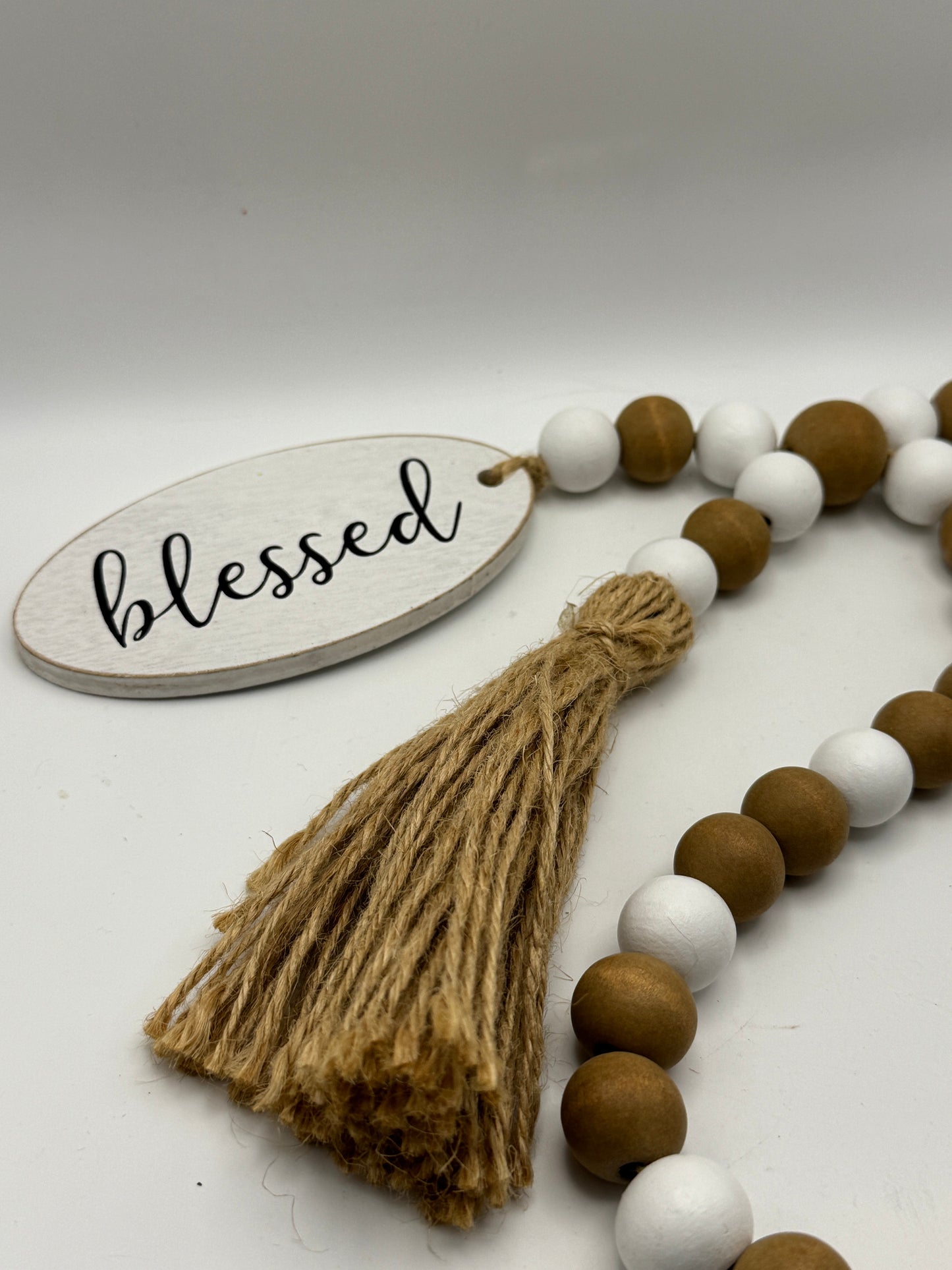 Blessed Wooden Bead Garland with Tassel (20")