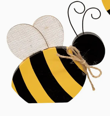 Wooden Bee Sitter with Burlap Wings – 3 Assorted Designs