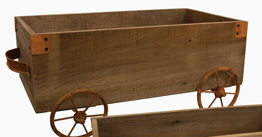 Natural Wooden Wagons W/Rusty Wheels - Large