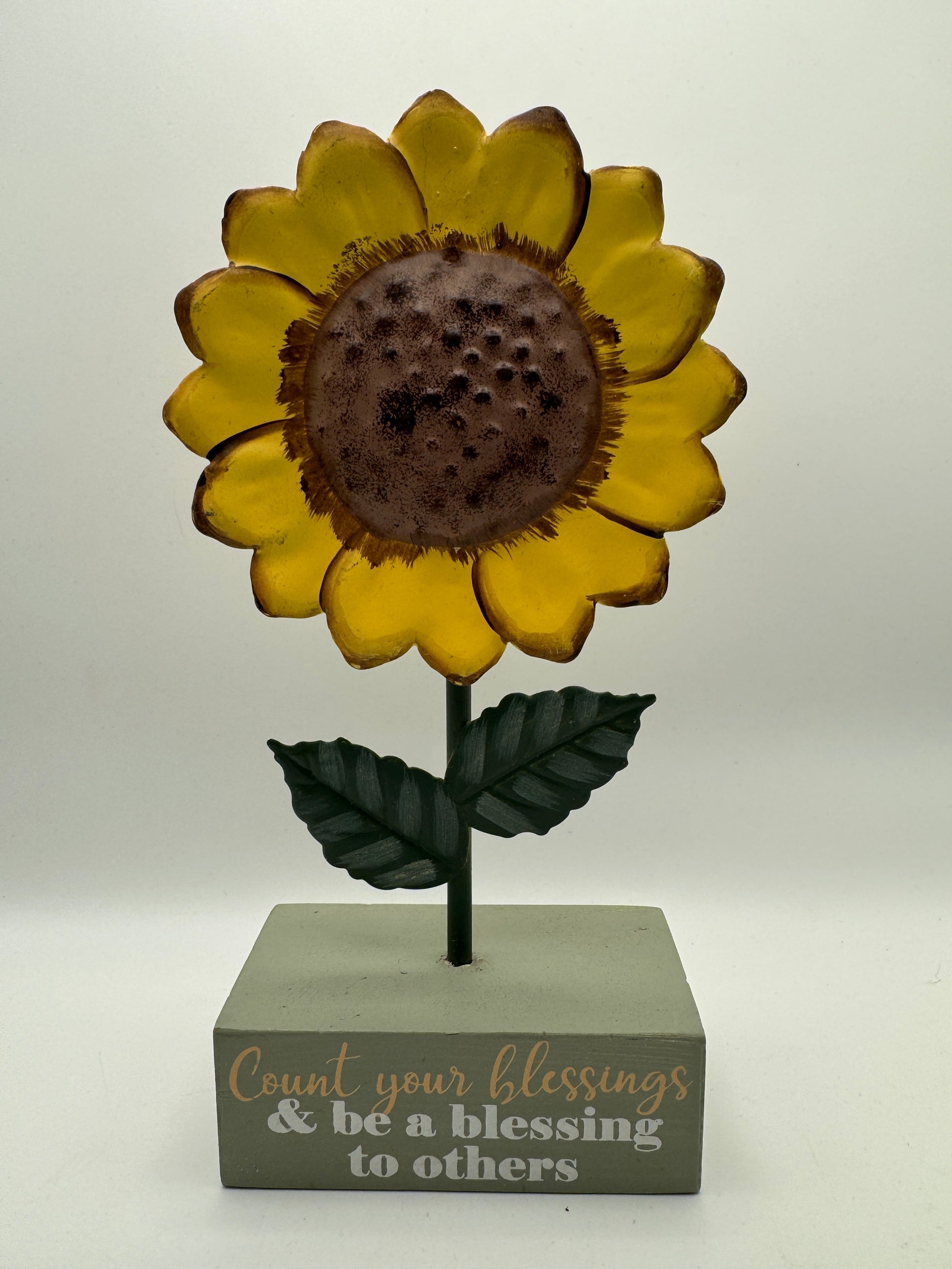 Sunflower Tabletop Sign – “Count Your Blessings” Farmhouse Decor (8.5")