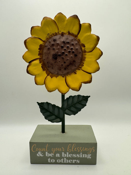 Sunflower Tabletop Sign – “Count Your Blessings” Farmhouse Decor (8.5")