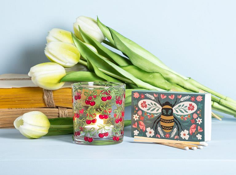 Cherries Glass Votive Holder