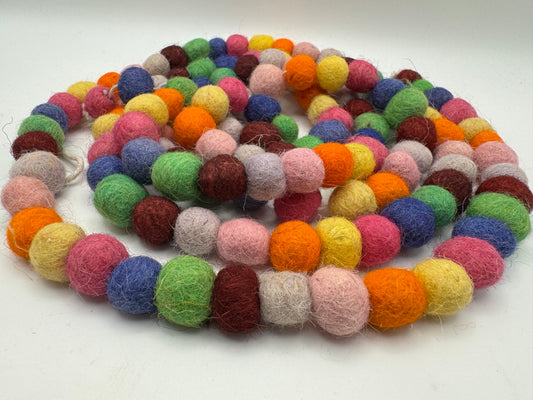 Bright Multi-Color Felt Ball Garland – 6 ft | Rainbow Pom Pom Decor