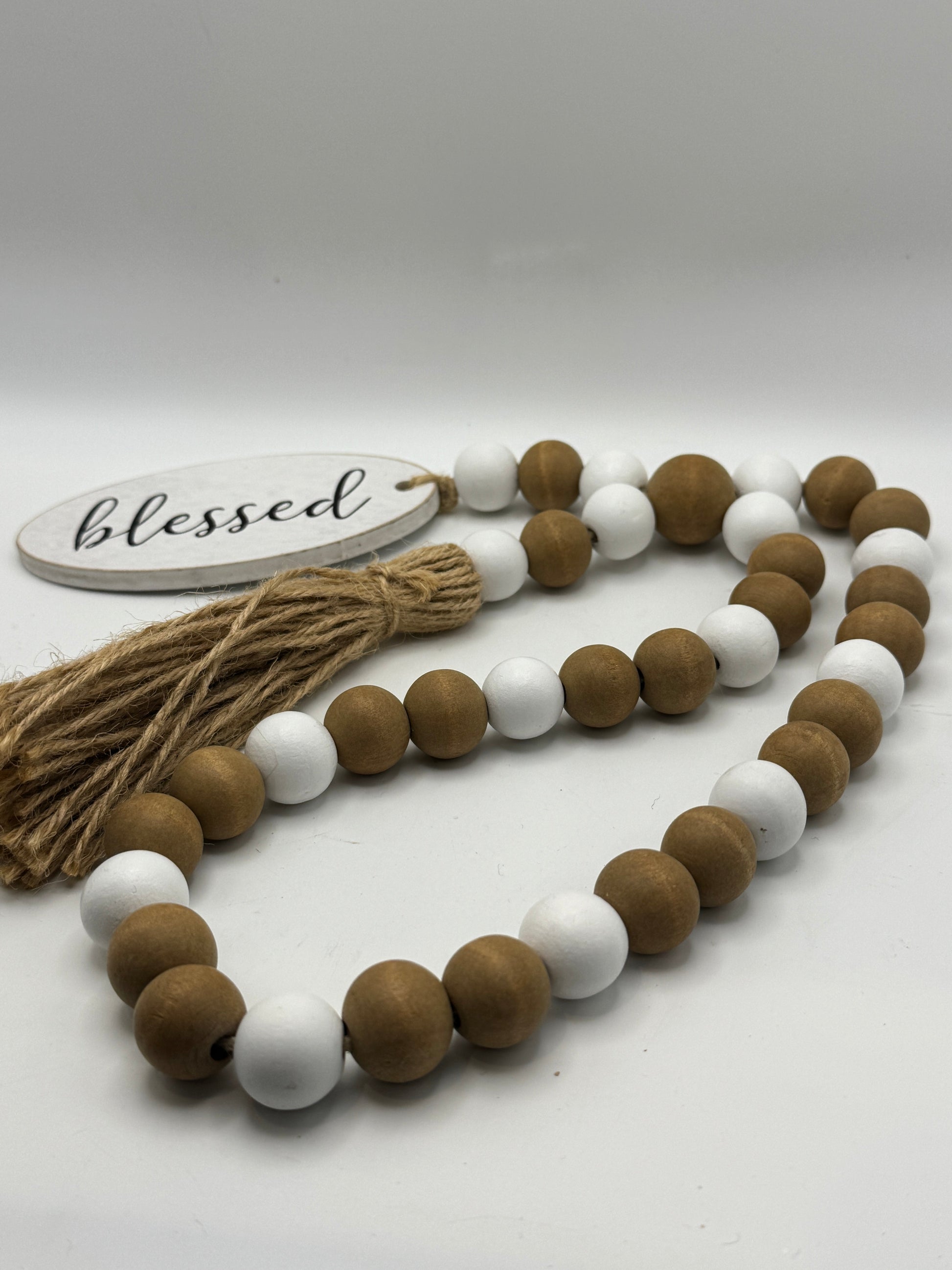 Blessed Wooden Bead Garland with Tassel (20")