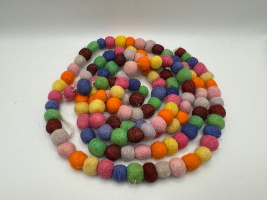 Bright Multi-Color Felt Ball Garland – 6 ft | Rainbow Pom Pom Decor