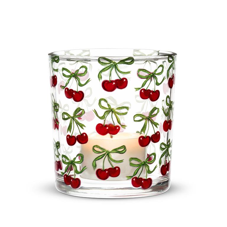 Cherries Glass Votive Holder