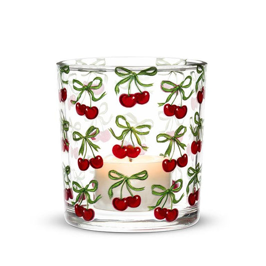 Cherries Glass Votive Holder