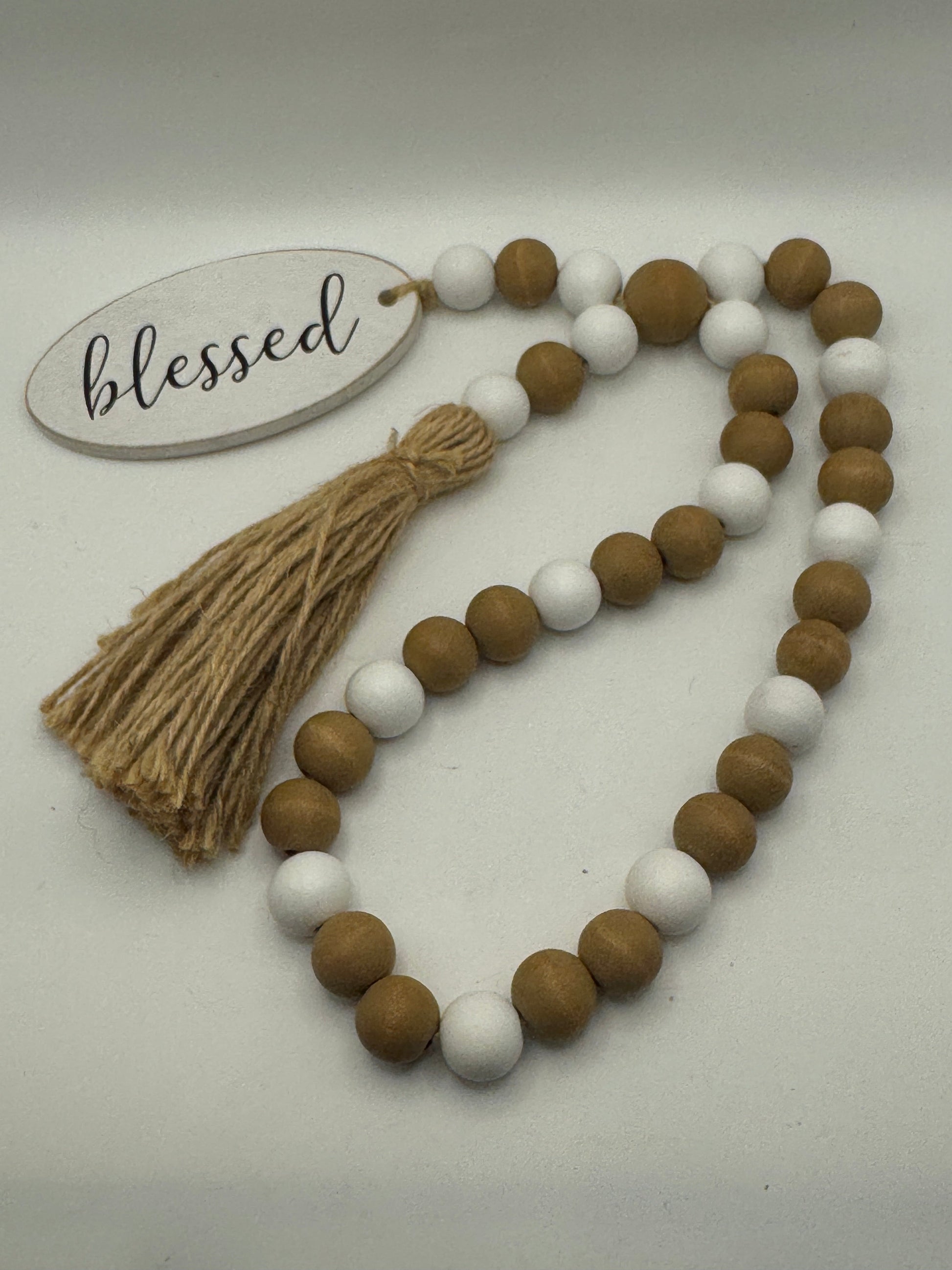 Blessed Wooden Bead Garland with Tassel (20")