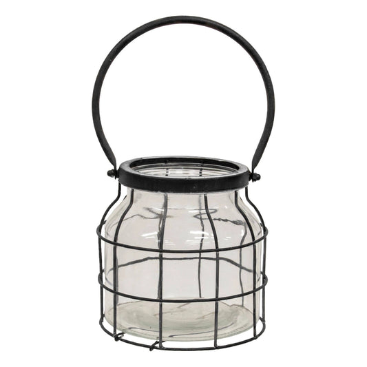 Large Glass Jar in Black Metal Carrier