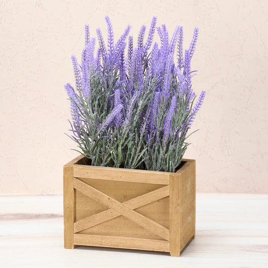 Lavender Faux Planter in Wooden Box