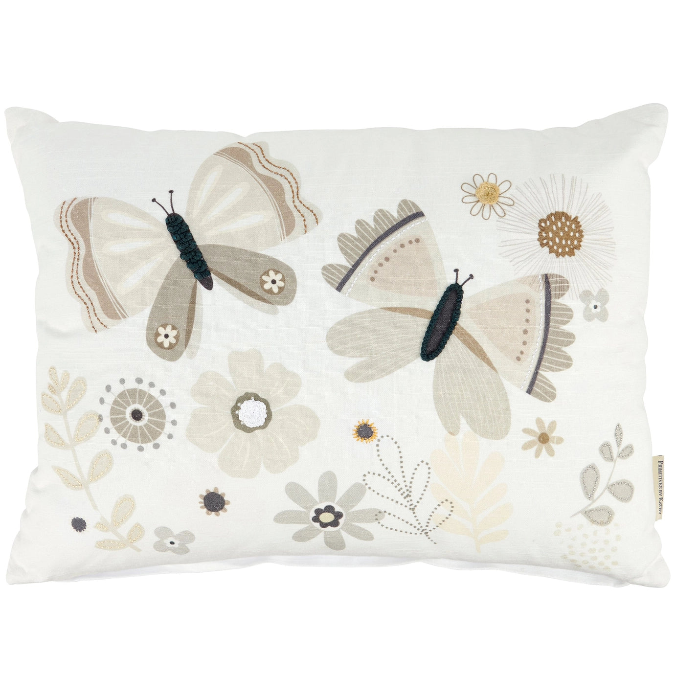 Beige Butterfly Floral Pillow