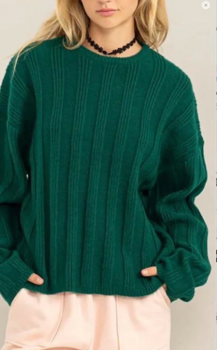 Wide Ribbed Round Neck Soft Long Sleeve Cozy Sweater - Large