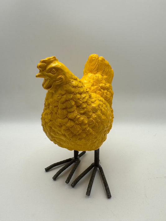 Yellow Farmhouse Chicken Decor – Rustic Standing Hen (5.5")