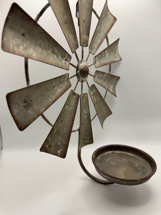 Farmhouse Windmill Wall Decor with Tray – Rustic Metal Wall Accent