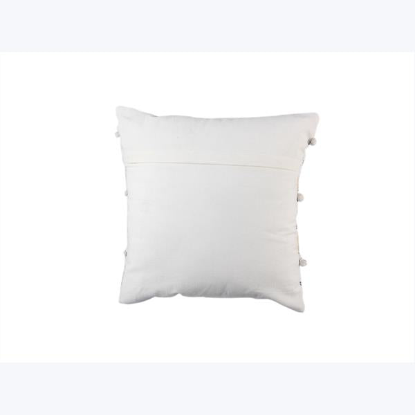 Handwoven Cotton Pillow with Gold Poms