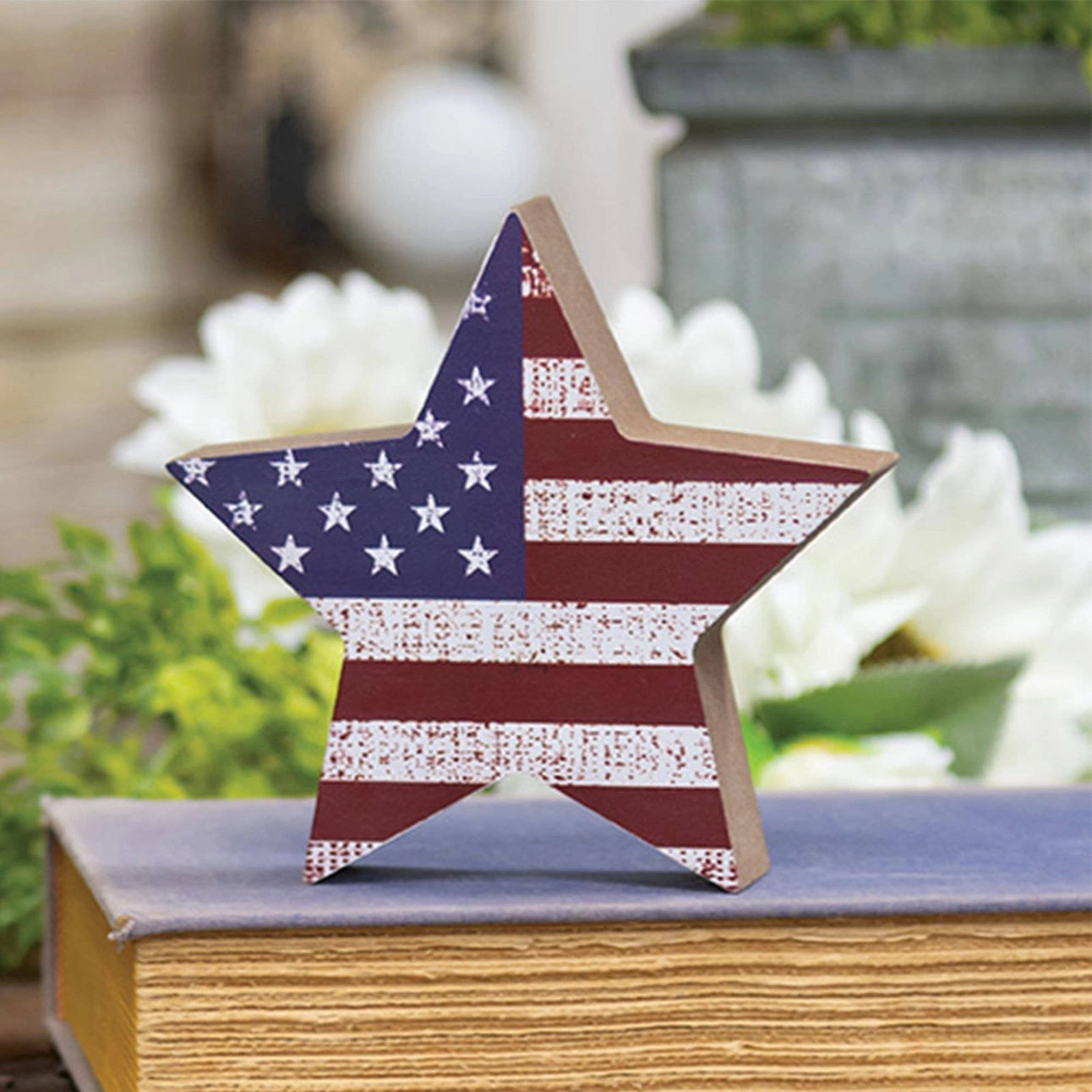 USA Flag Wooden Star Sitter – Patriotic Americana Decor