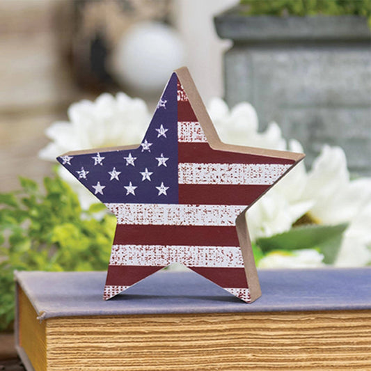 USA Flag Wooden Star Sitter – Patriotic Americana Decor