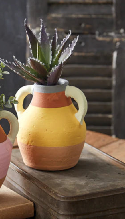 Color Blocked Terra Cotta Vase - Yellow