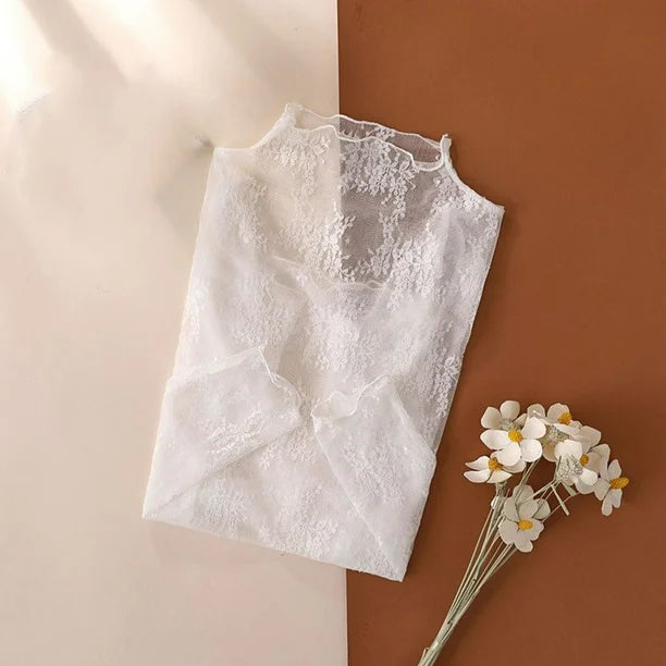 Sheer Lace High-Neck Top – White