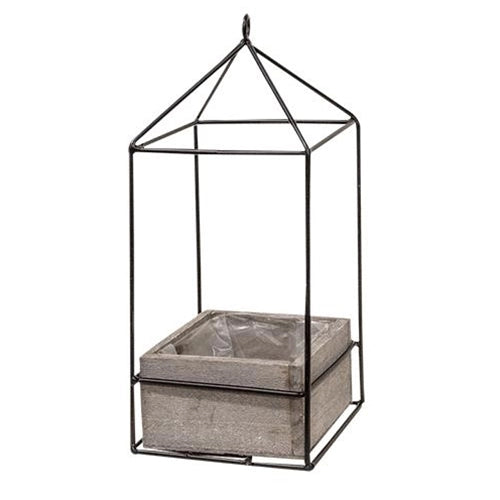 Wood Plant Holder with Metal Frame - Small