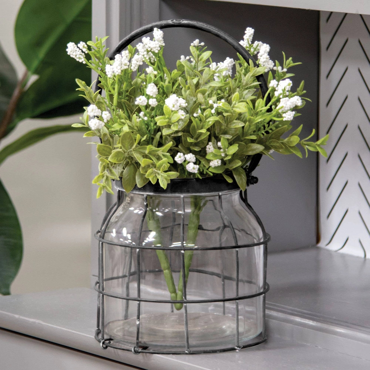 Large Glass Jar in Black Metal Carrier
