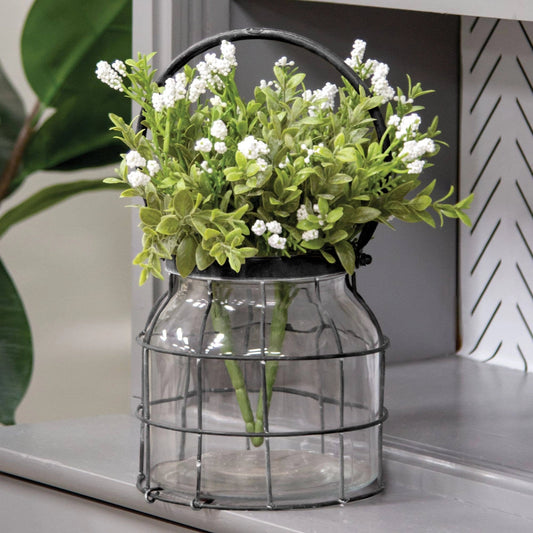 Large Glass Jar in Black Metal Carrier