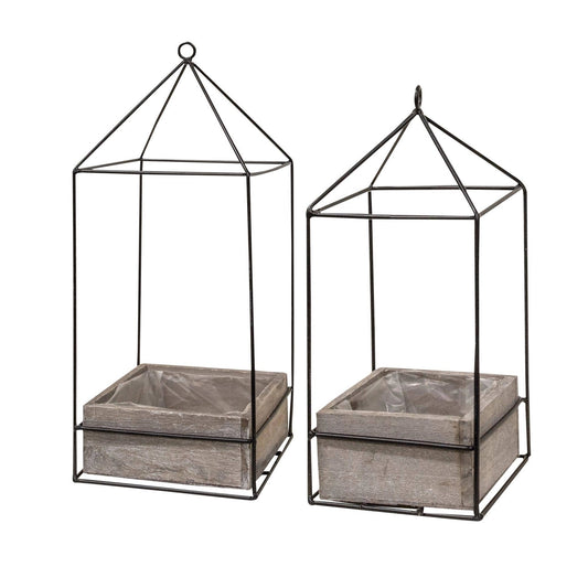 Wood Plant Holder with Metal Frame