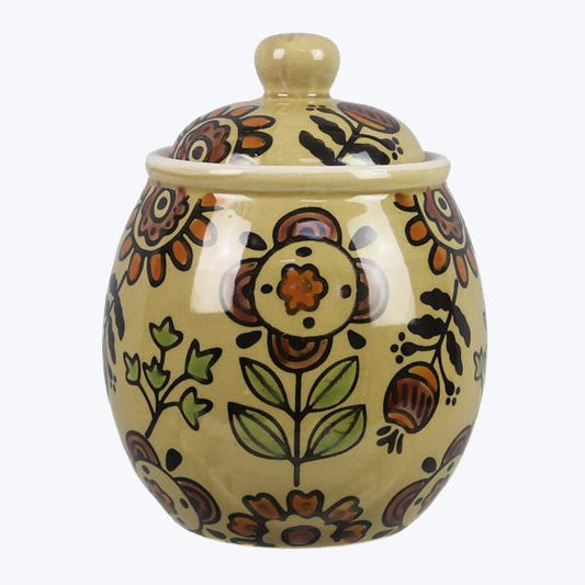 Stoneware Folk Art Floral Mini Jar