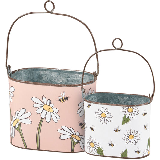 Daisy & Bee Metal Bucket Small - White