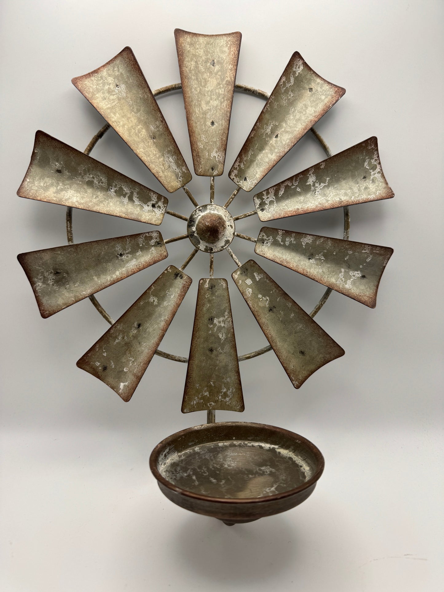 Farmhouse Windmill Wall Decor with Tray – Rustic Metal Wall Accent