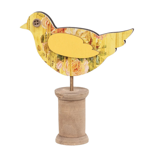 Cottage Rose Wooden Bird on Spool – Yellow