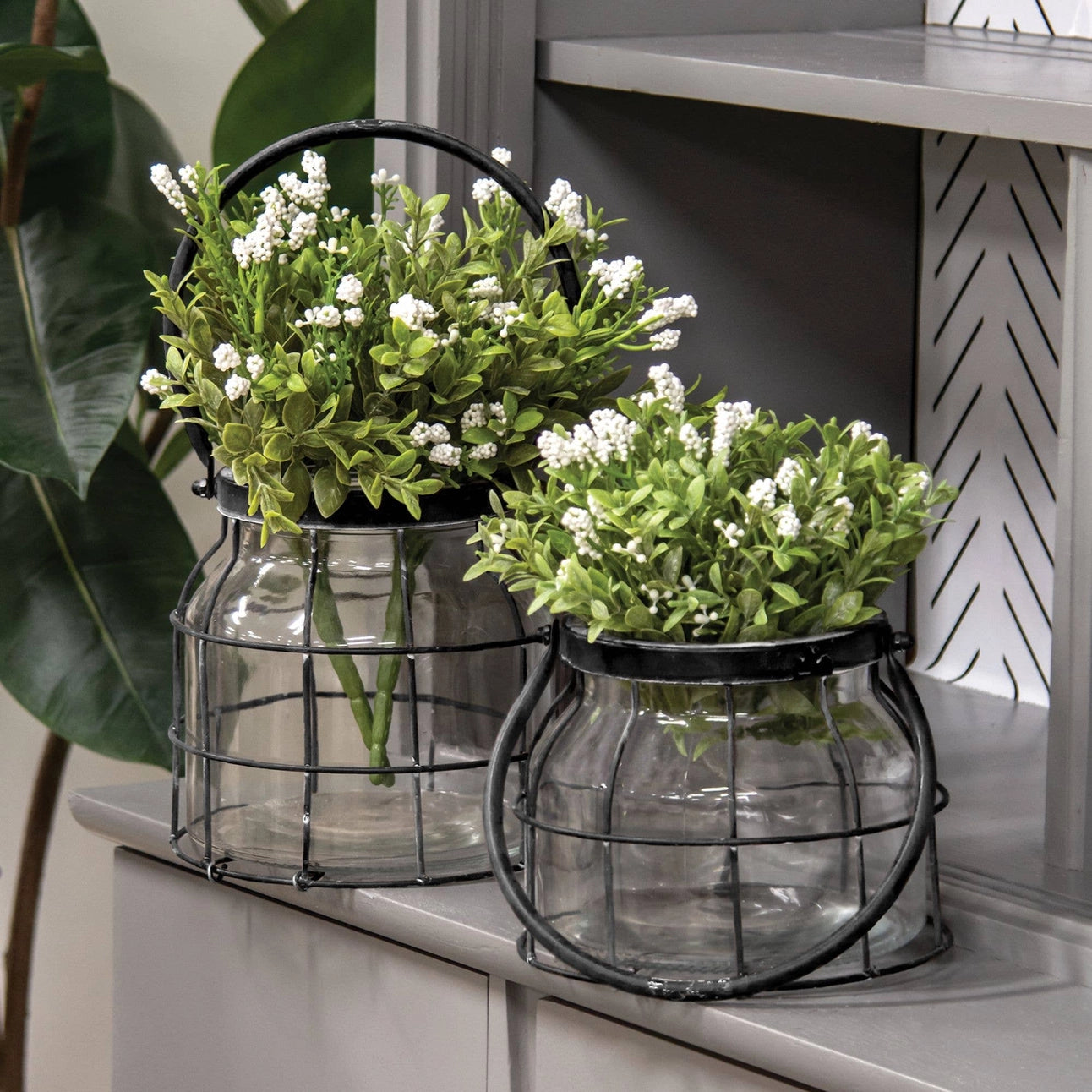 Large Glass Jar in Black Metal Carrier