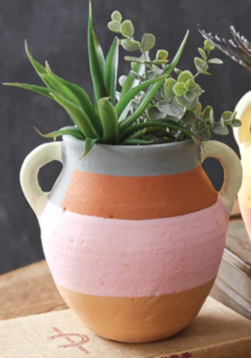 Color Blocked Terra Cotta Vase - Pink