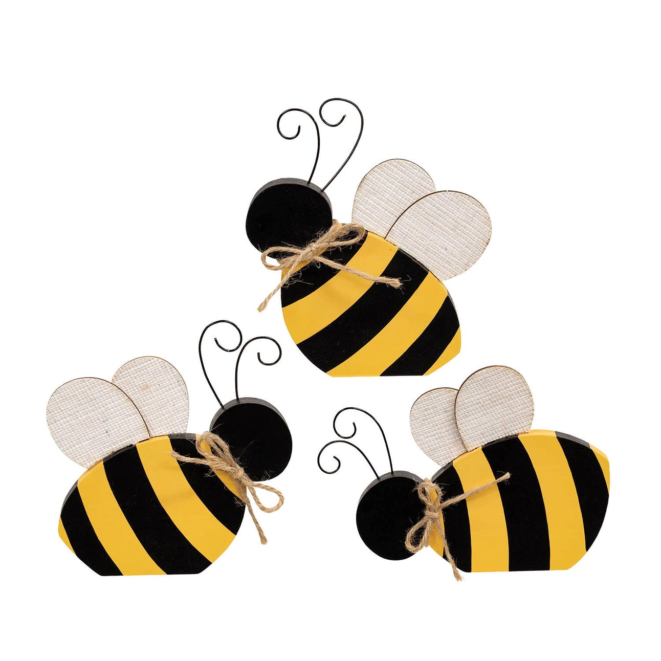 Wooden Bee Sitter with Burlap Wings – 3 Assorted Designs