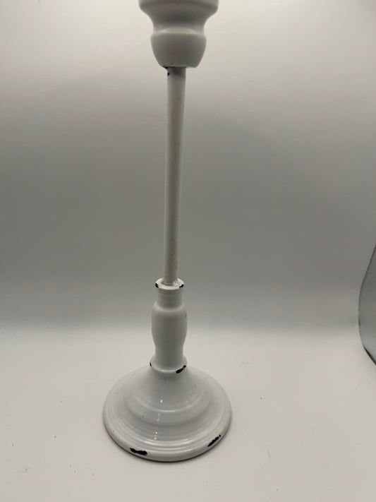 Distressed White Metal Candle Holder (11")