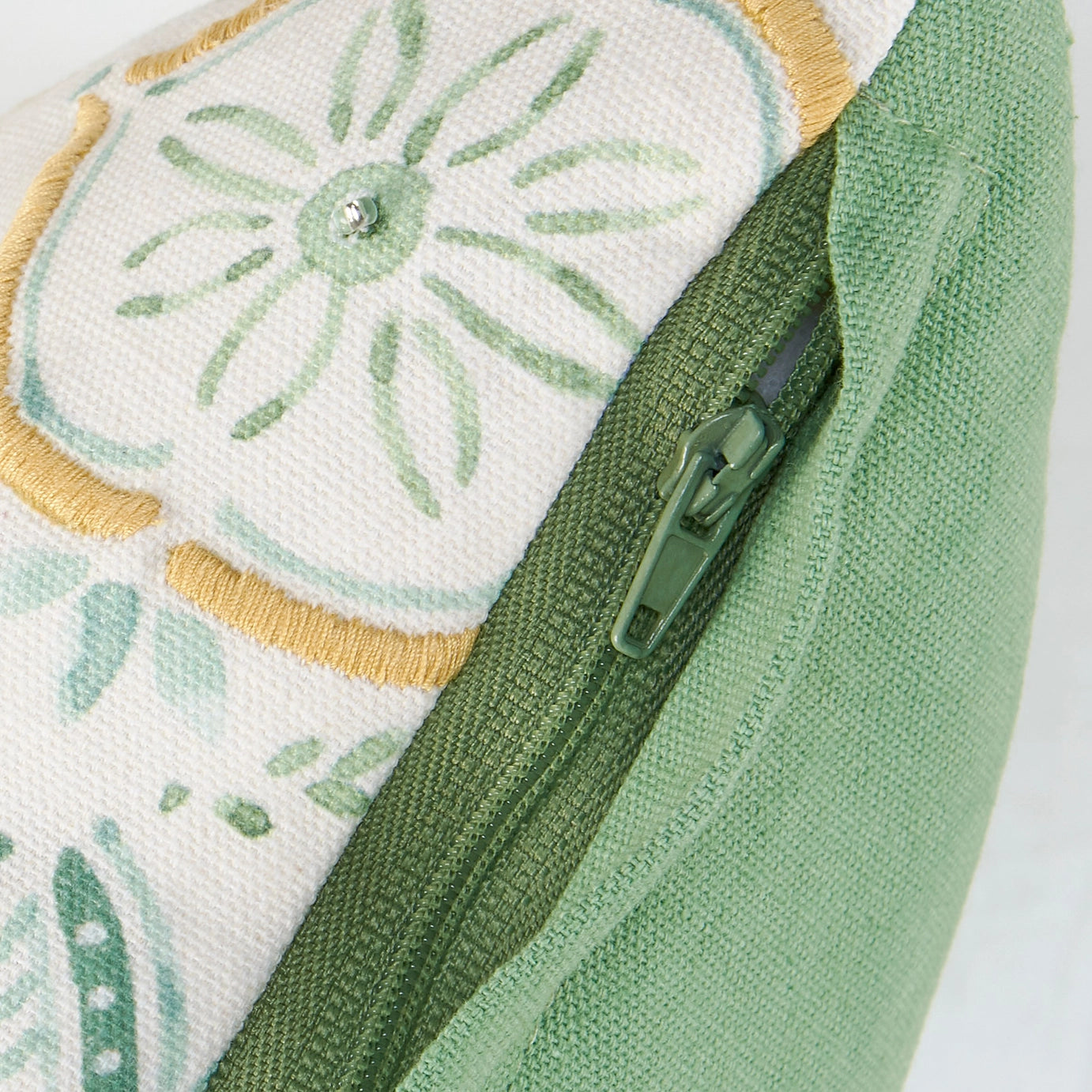 Green Beaded Floral Pillow