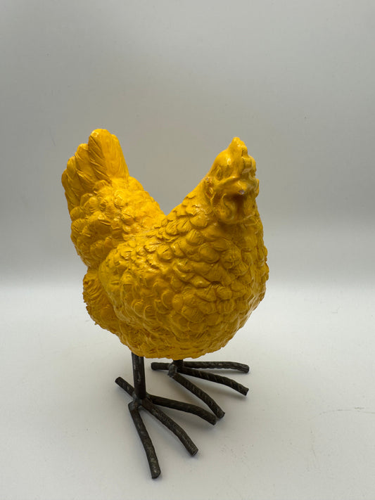 Yellow Farmhouse Chicken Decor – Rustic Standing Hen (5.5")