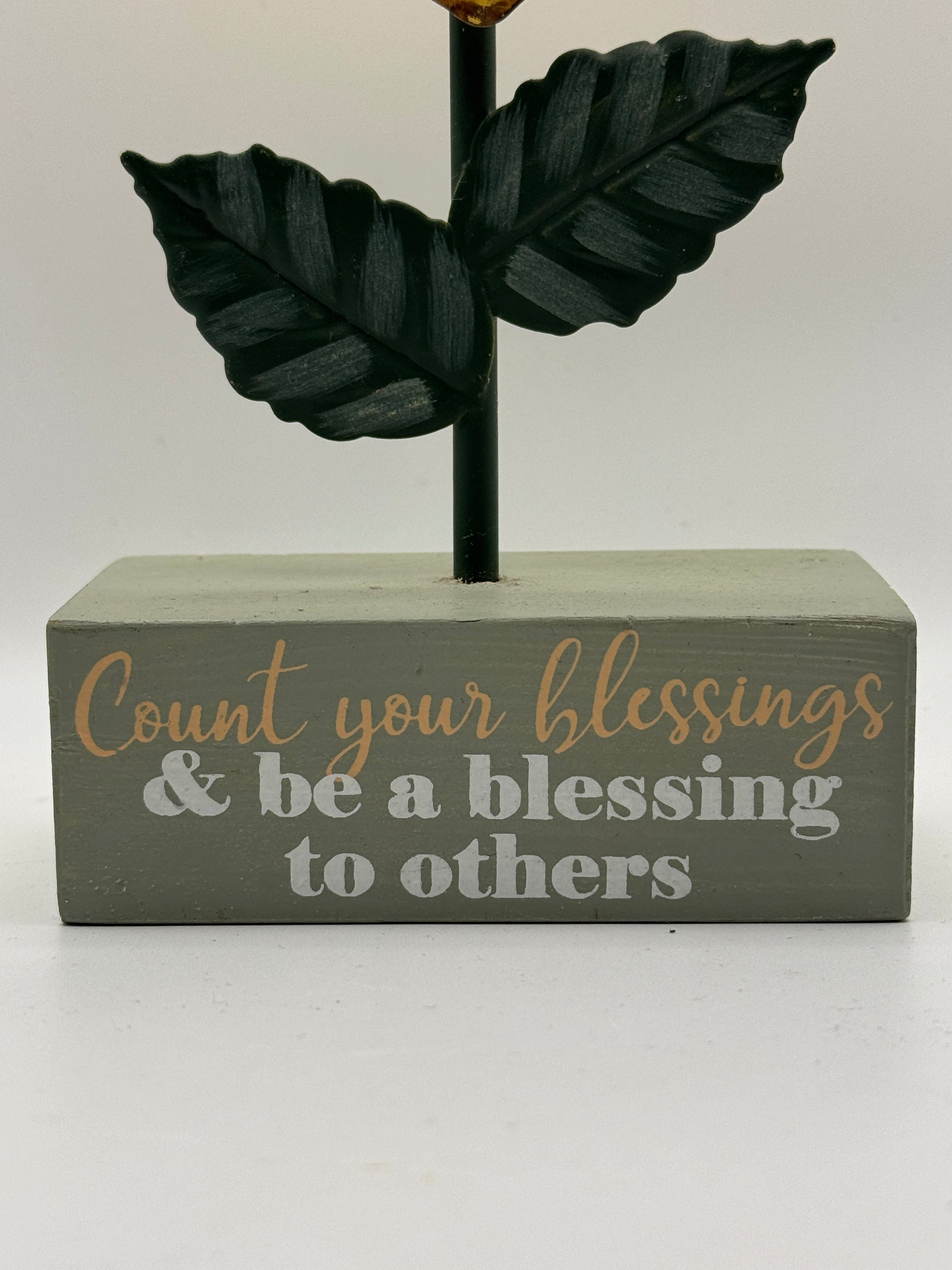 Sunflower Tabletop Sign – “Count Your Blessings” Farmhouse Decor (8.5")