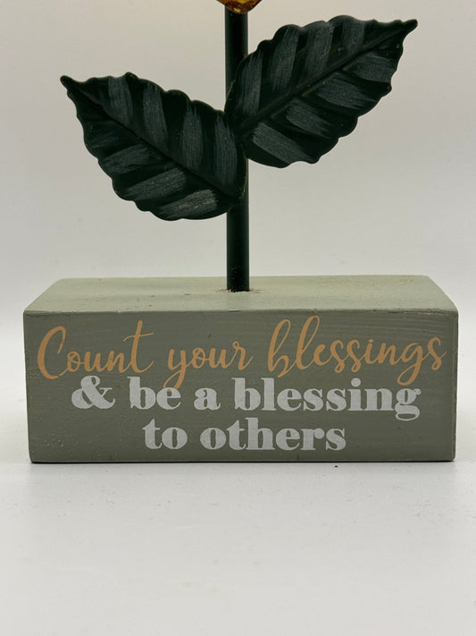 Sunflower Tabletop Sign – “Count Your Blessings” Farmhouse Decor (8.5")